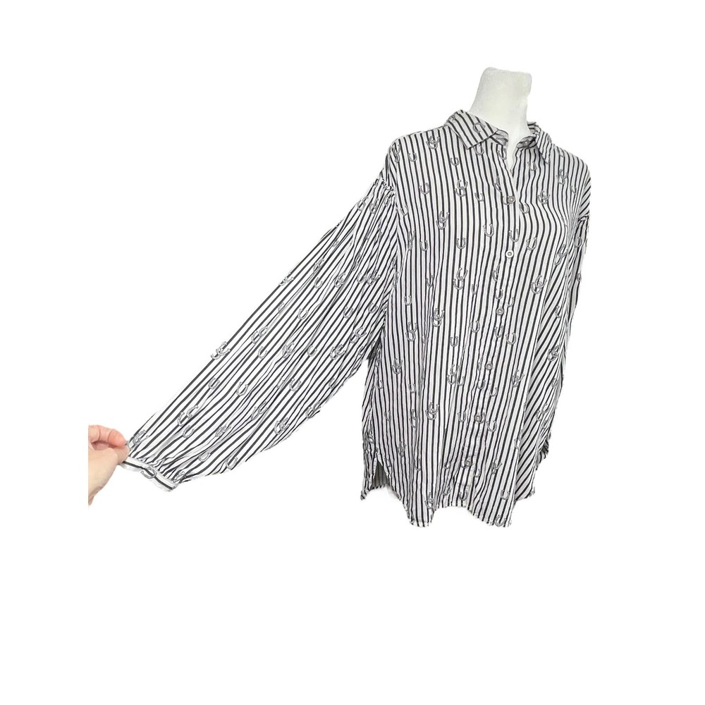 Cruel Women's Flowy Blouse Horseshoes Ruffles Cowgirl Rodeo Size XL Rockabilly - Picture 4 of 14
